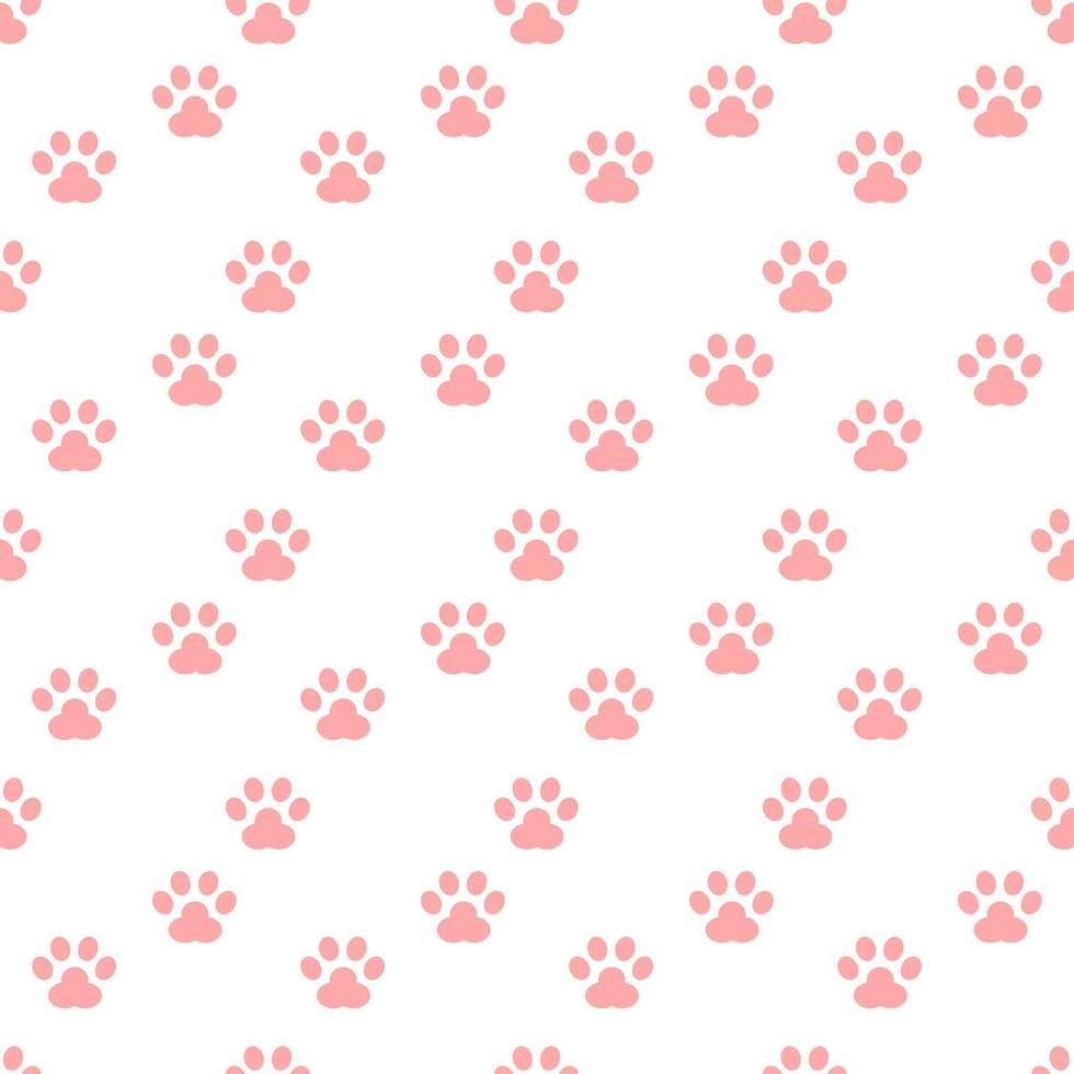 Pink cute footprint of paws cat or dog pet flat vector icon seamless pattern.