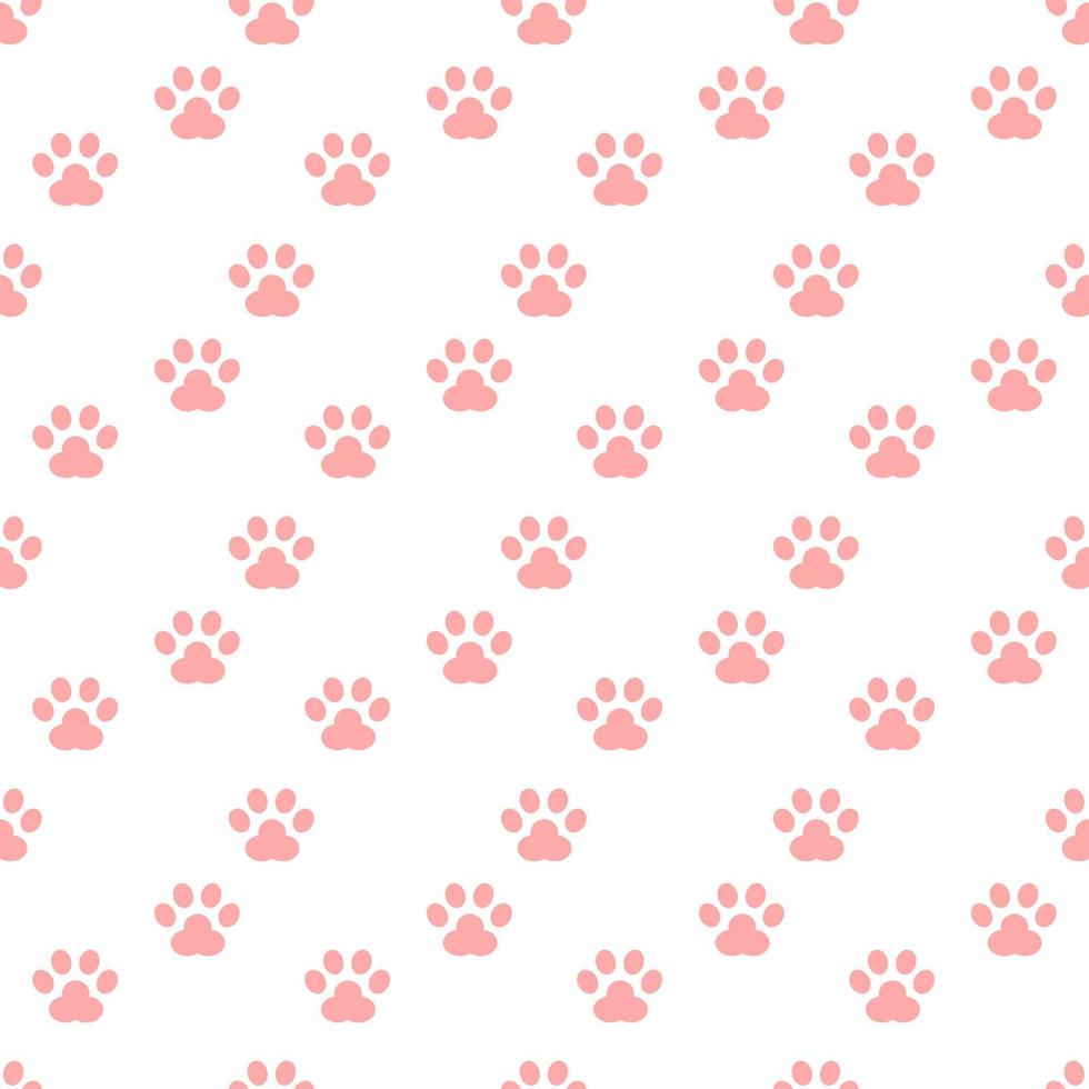 Pink cute footprint of paws cat or dog pet flat vector icon seamless pattern.