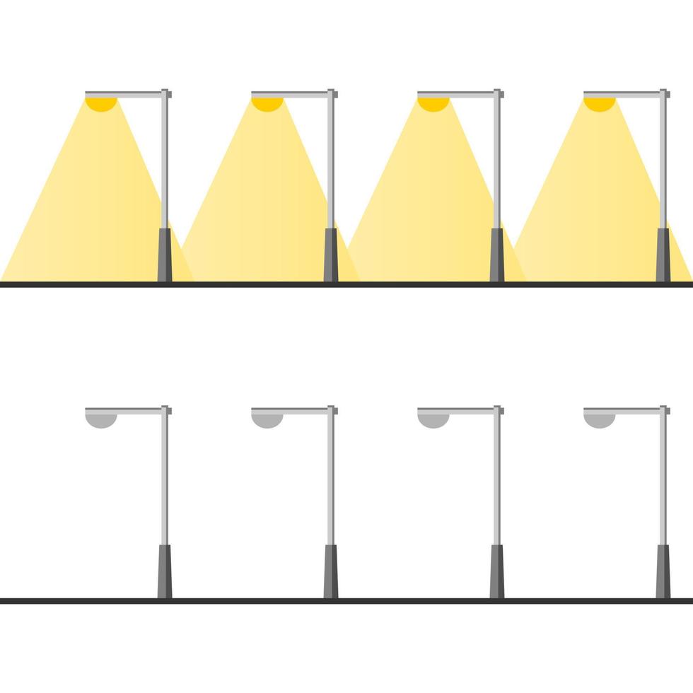 Streetlight lamp poles in night and day time on white background flat vector. vector