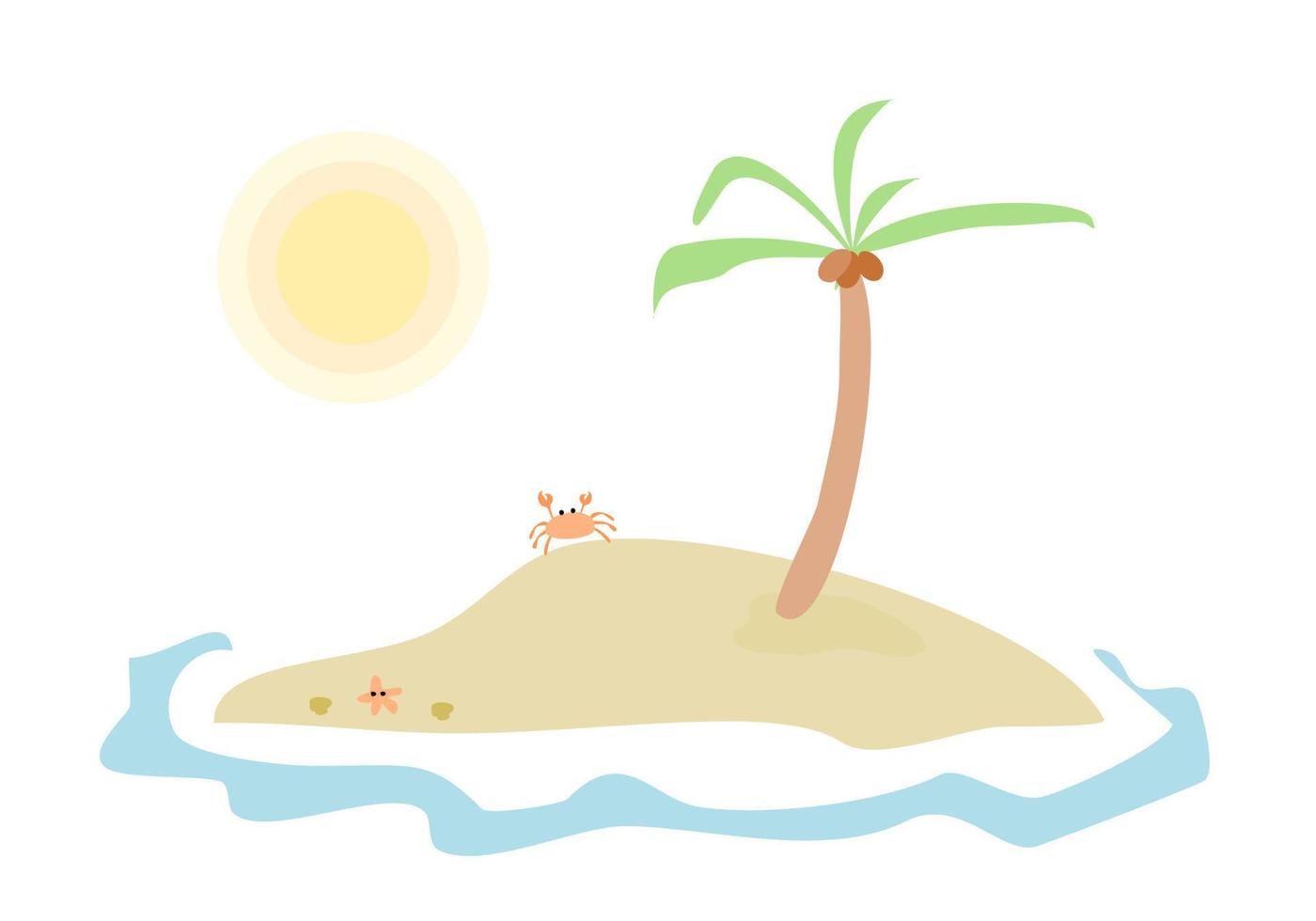 Island in sea with coconut tree kid drawing flat vector. vector