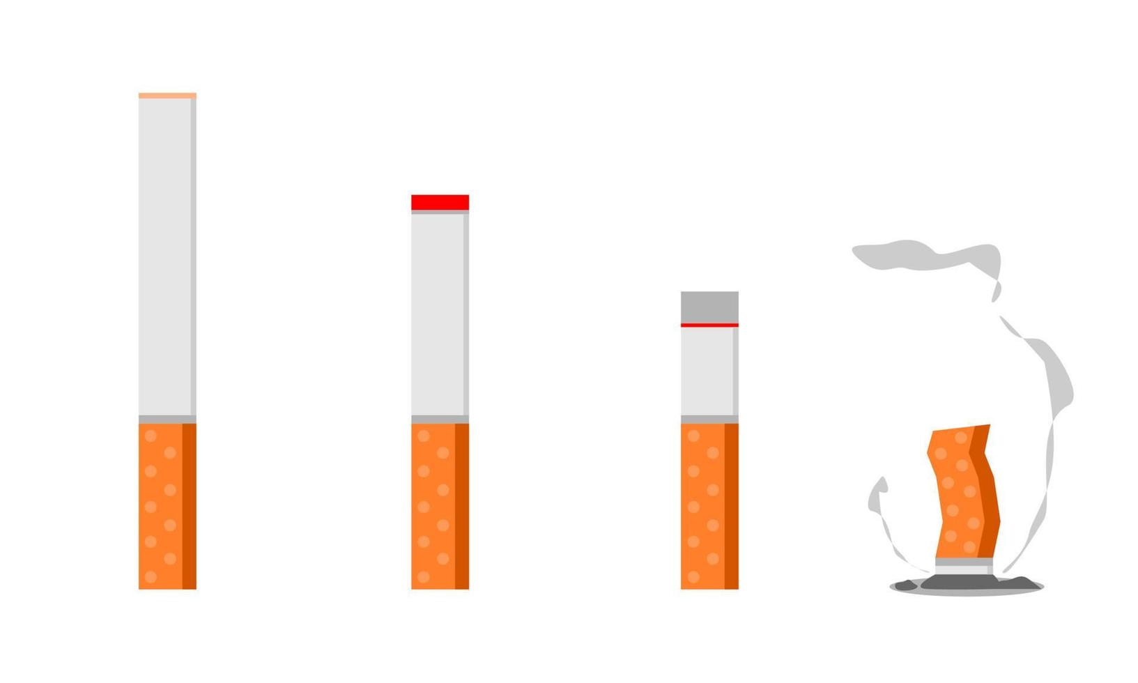 Set cigarette different stages of burn flat vector icon design.