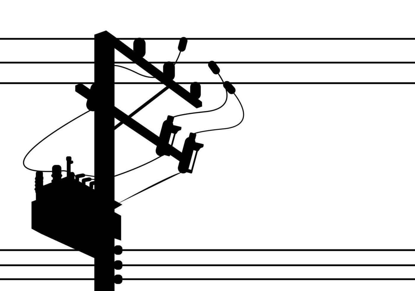 negro sombra silueta alto voltaje eléctrico polo poder con transformador y soltar fusible en blanco antecedentes plano vector diseño.