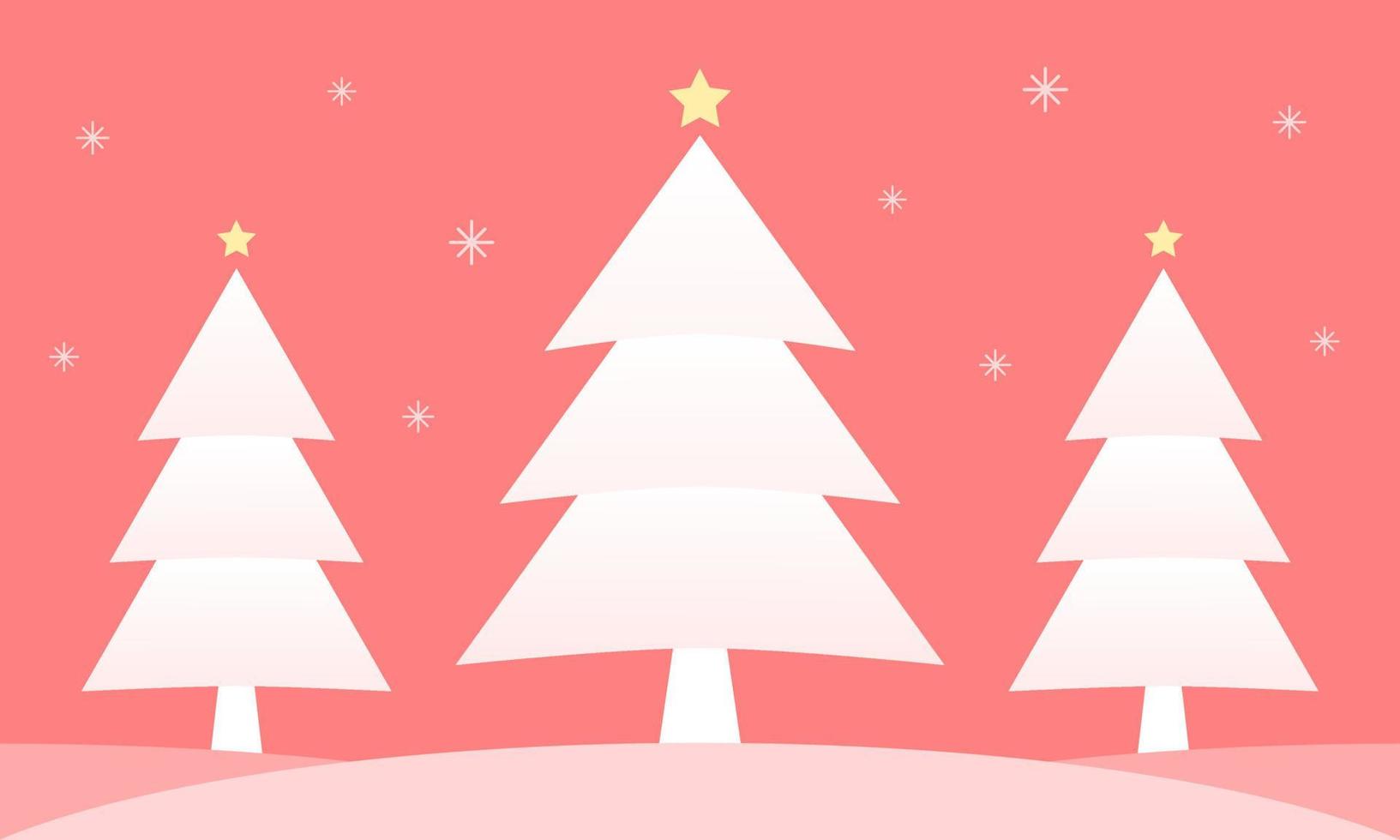 White christmas tree with snow on red background concept celebrate christmas and new year flat vector. vector
