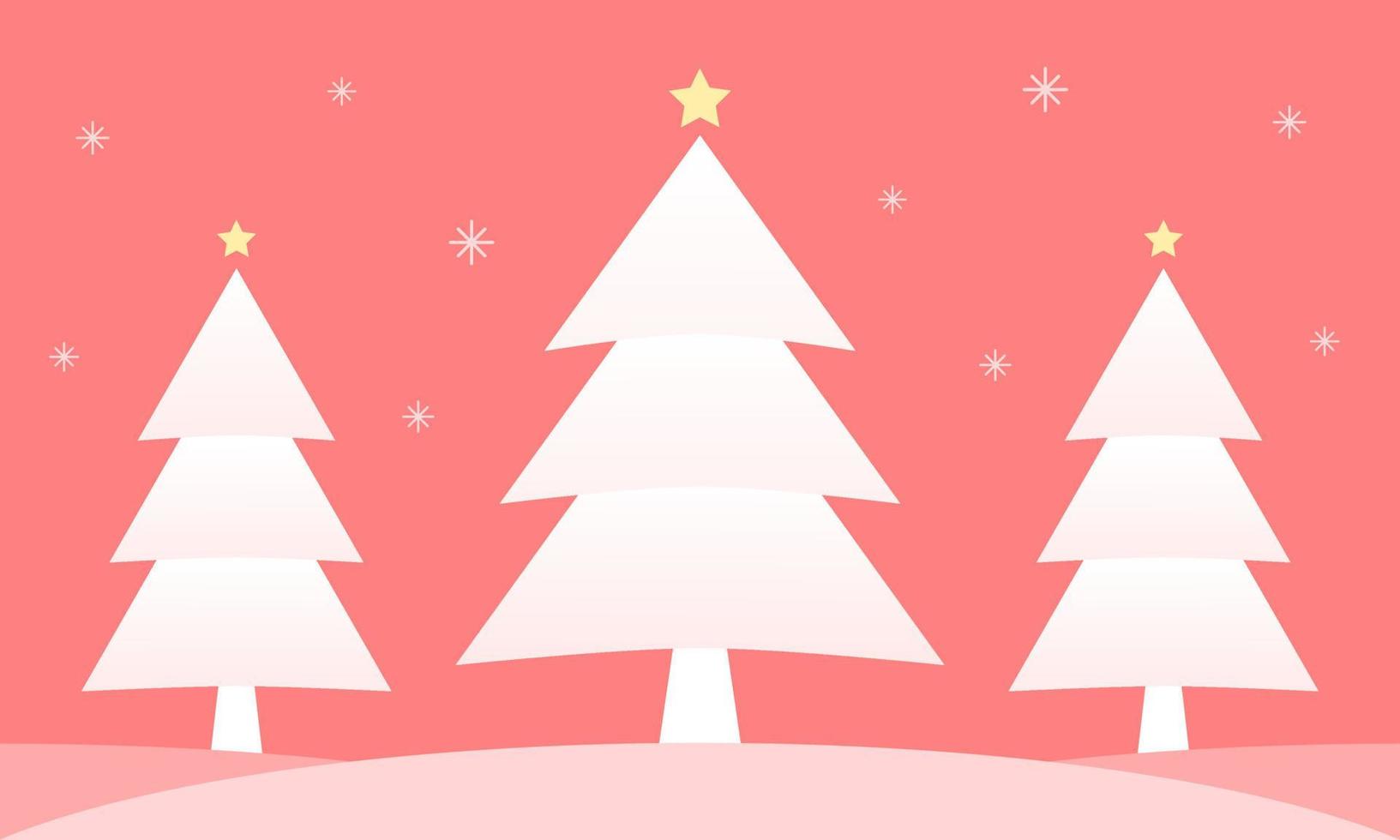 White christmas tree with snow on red background concept celebrate christmas and new year flat vector. vector