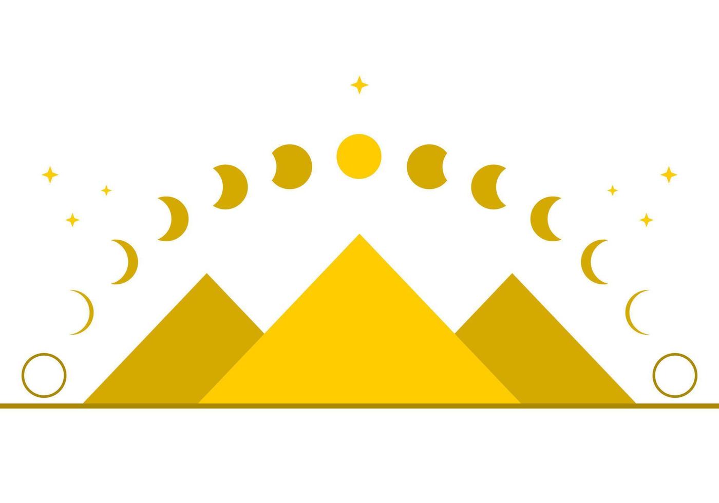 pirámide traingle con amarillo Luna diferente etapas o lunar etapas misterioso astrología magia en blanco antecedentes plano vector diseño icono.