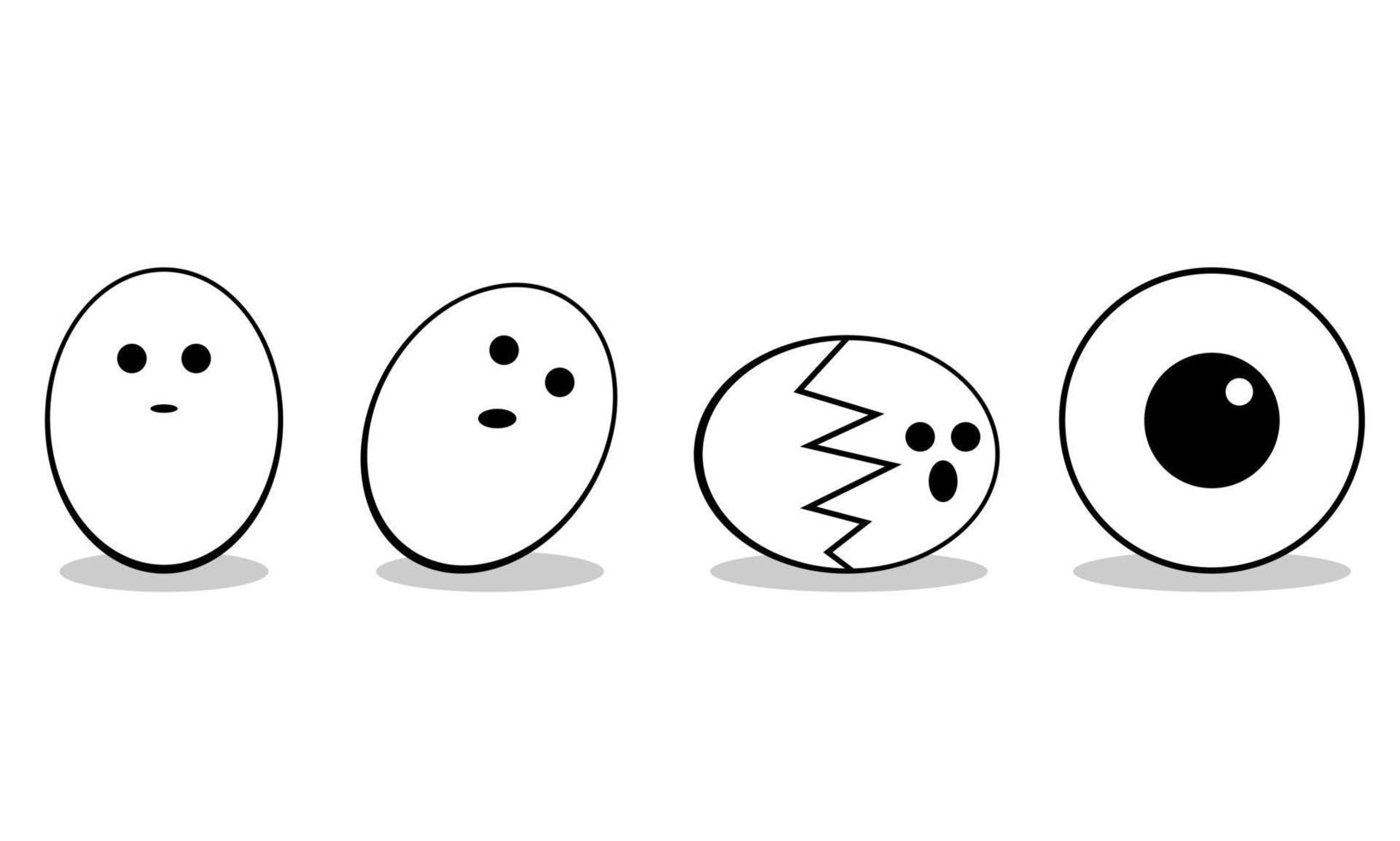 linda dibujos animados personaje huevos pollo grieta a frito huevo en blanco antecedentes plano negro icono vector diseño.