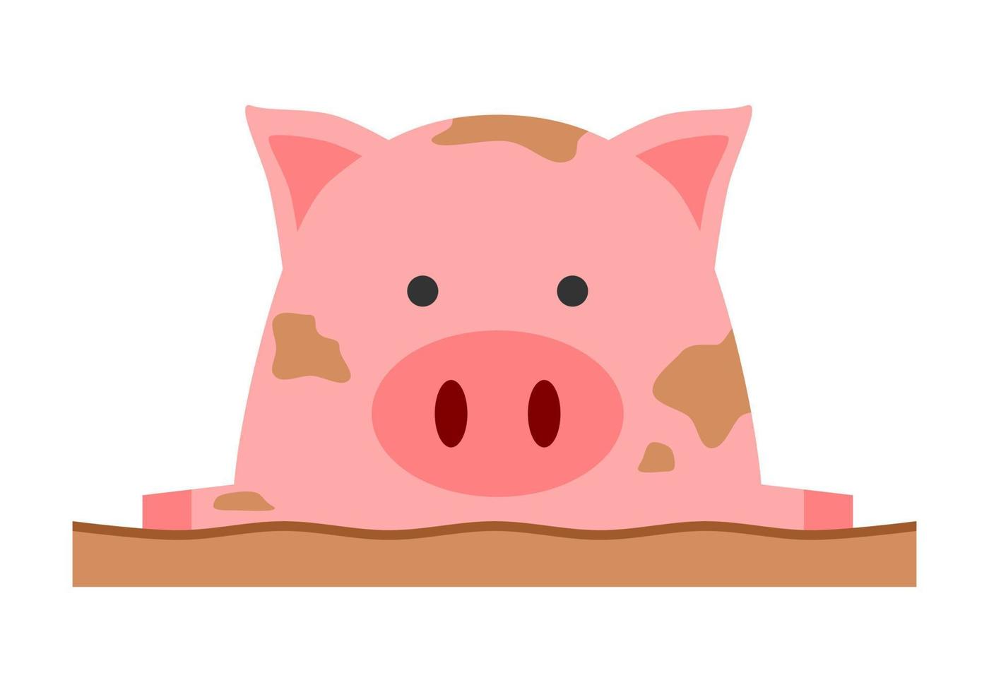 Face fat pink cute pig in a mud pond on white background flat vector design.