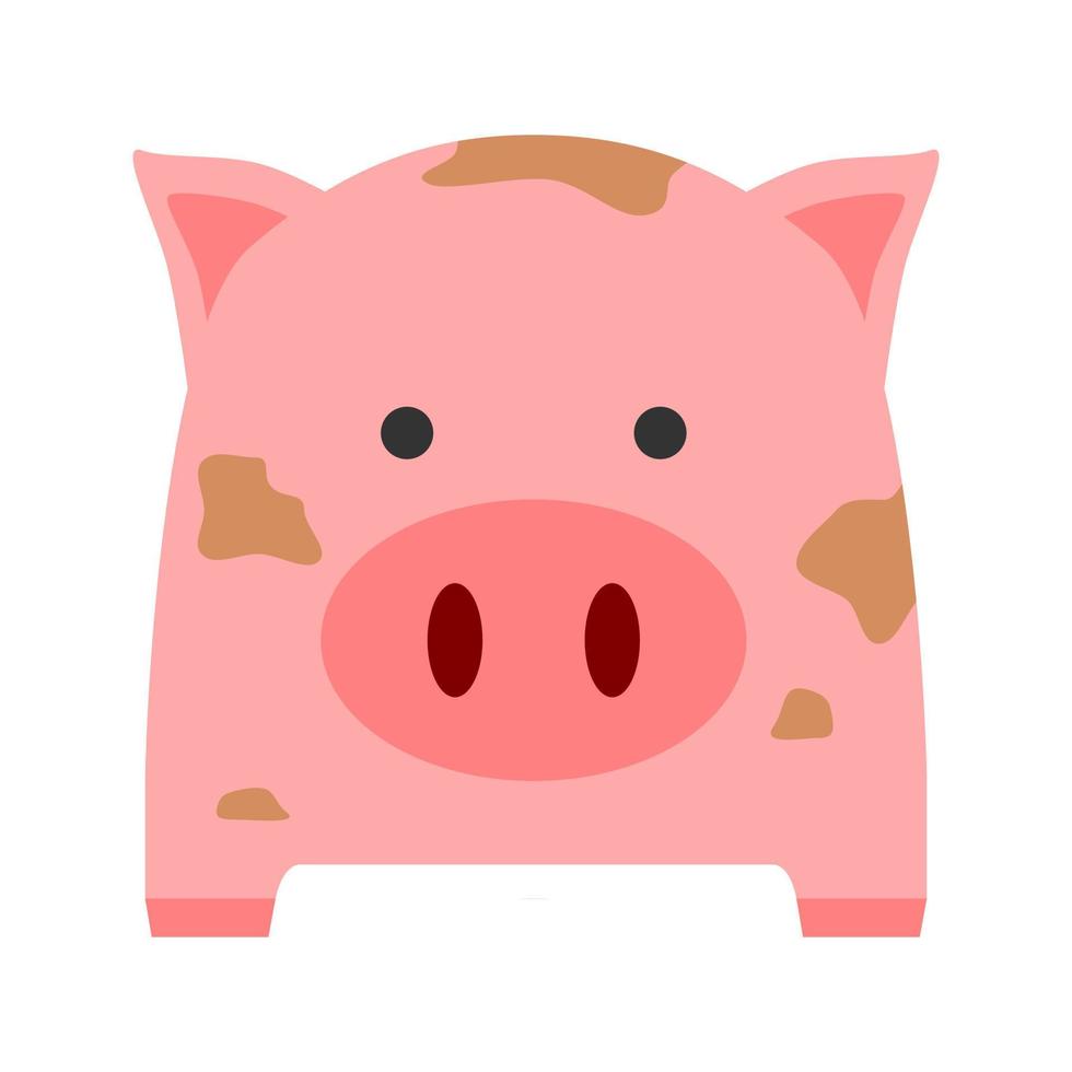 Face fat pink cute pig dirty mud on white background cartoon character flat vector design.