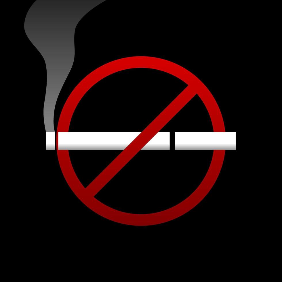Stop no smoking cigarette on dark black background warning sign icon flat vector design.