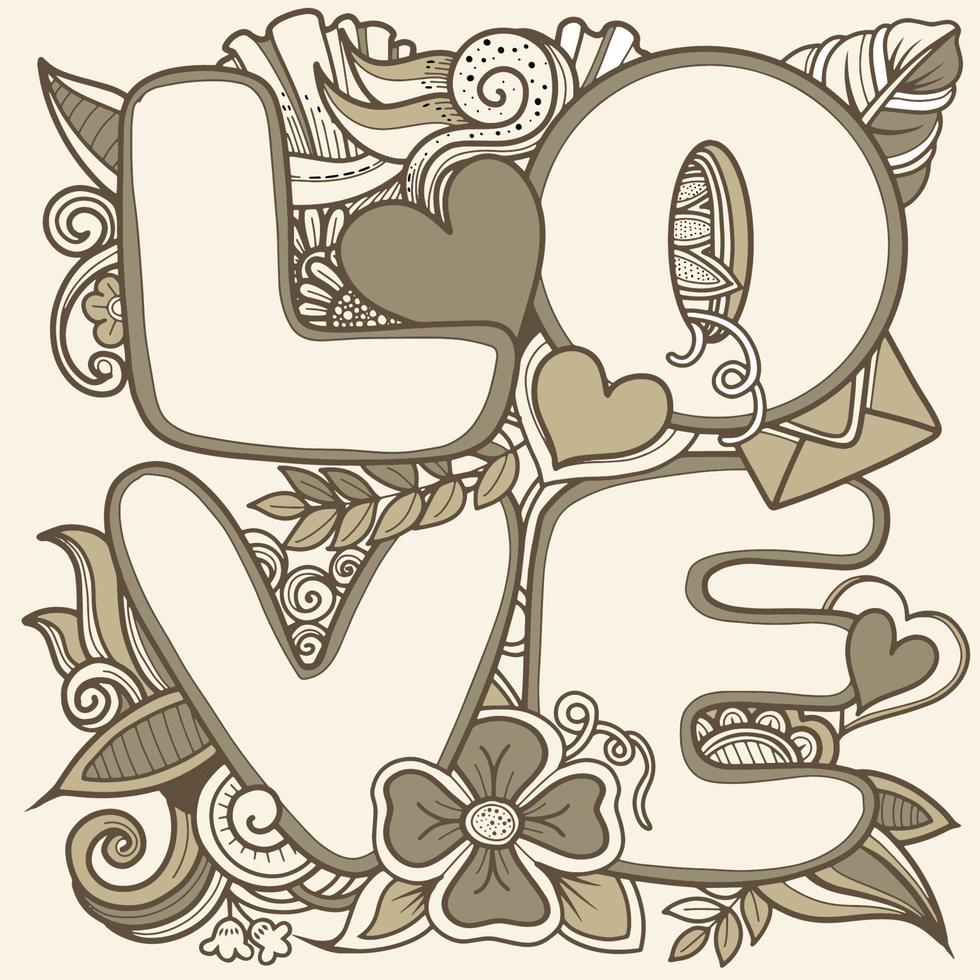 Word Love with floral ornament. Lettering. vector