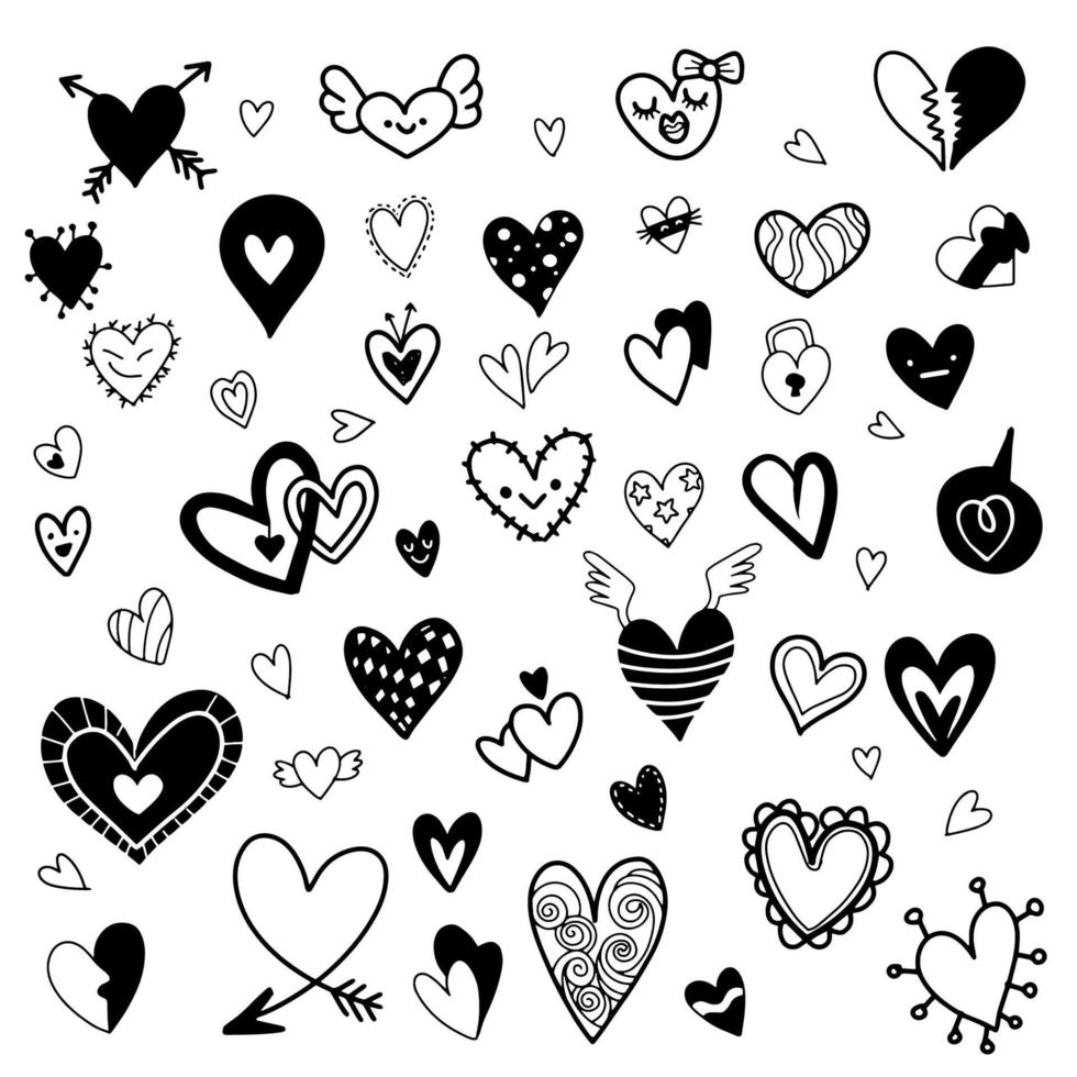 Doodle hearts, hand drawn love heart collection. vector