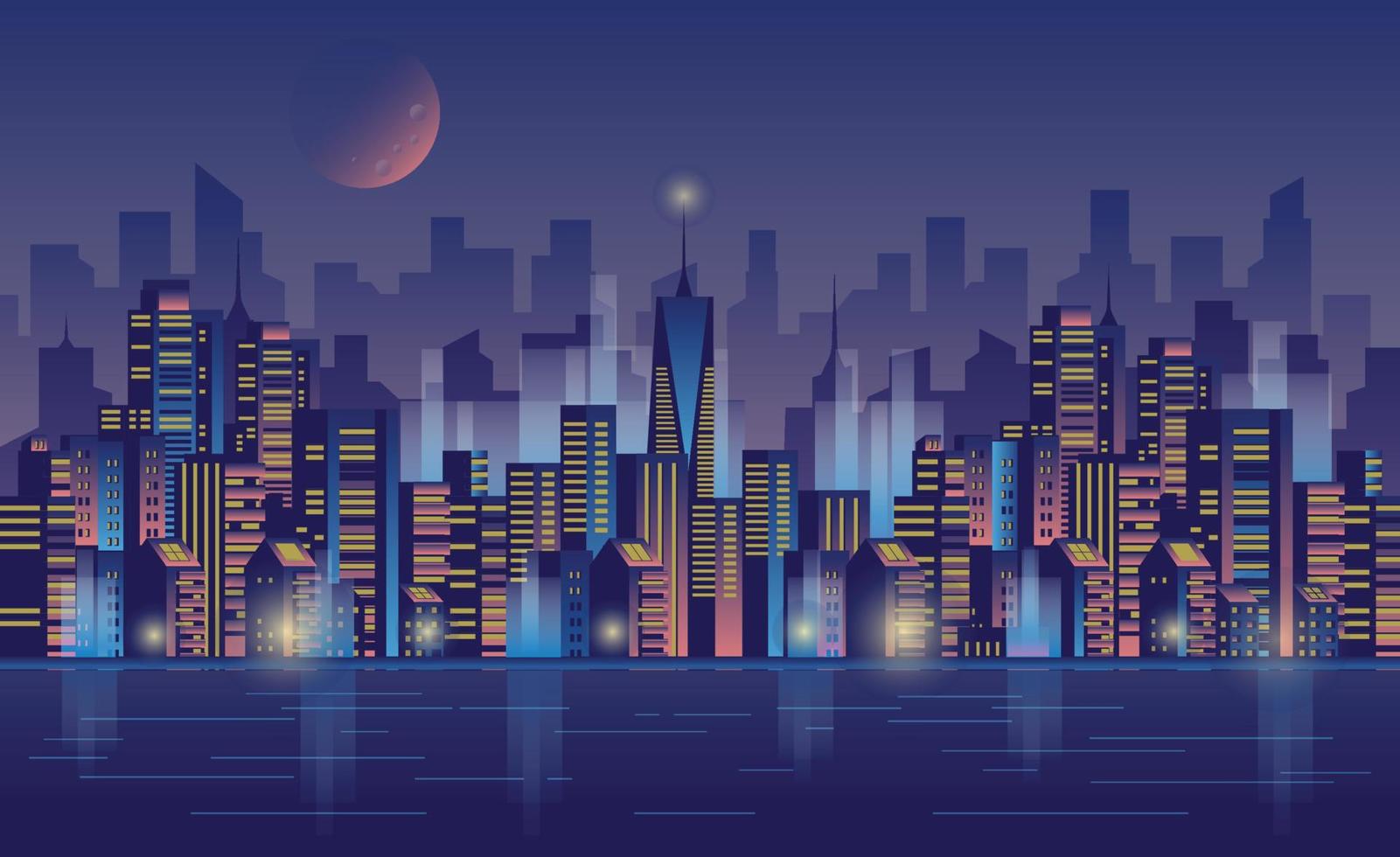 neón paisaje urbano ciber inteligente ciudad vector plano diseño ilustración - Copiar