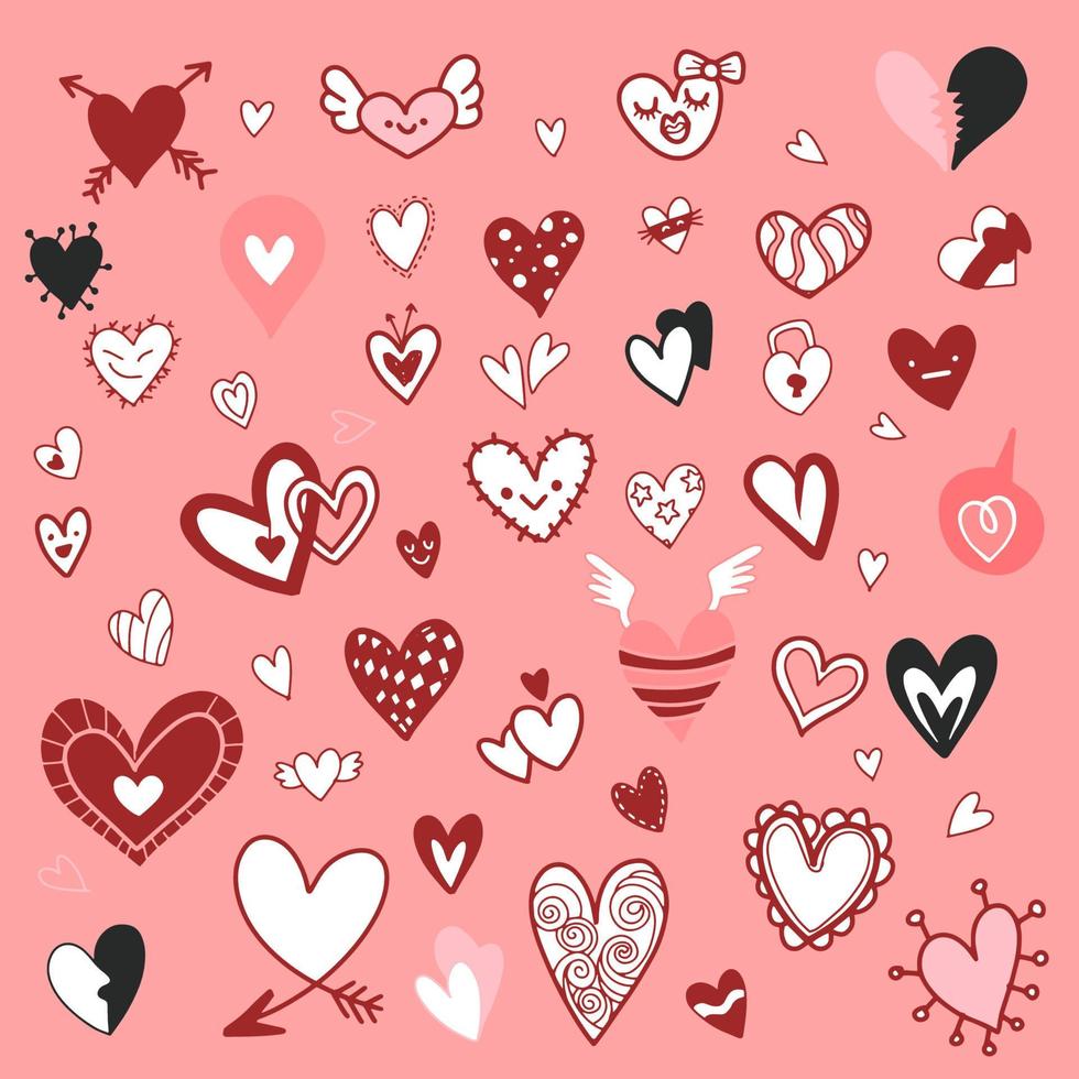 Doodle hearts, hand drawn love heart collection. vector