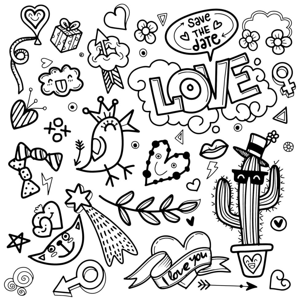 hand drawn love doodles vector