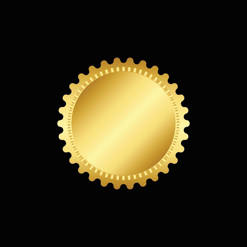 Round golden badge isolated on a Black background, seal stamp gold luxury elegant banner con, Vector illustration certificate gold foil seal or medal isolated.