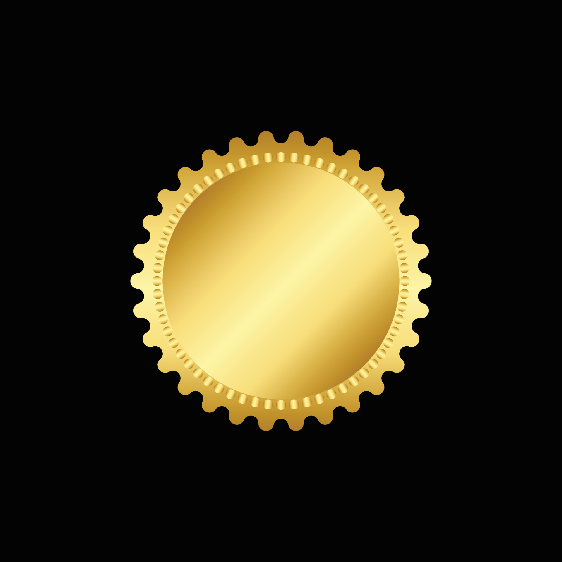 Round golden badge isolated on a Black background, seal stamp gold