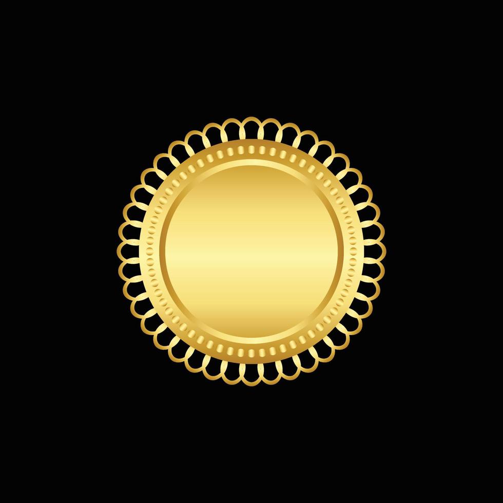 Round golden badge isolated on a Black background, seal stamp gold luxury elegant banner con, Vector illustration certificate gold foil seal or medal isolated.