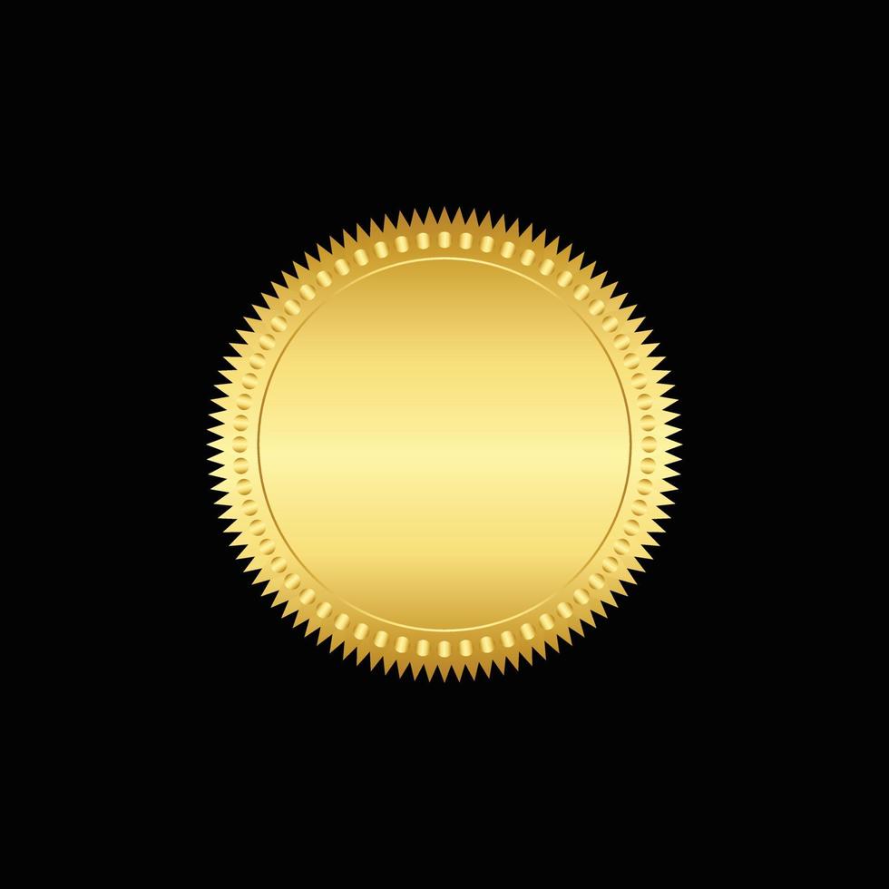 Round golden badge isolated on a Black background, seal stamp gold luxury elegant banner con, Vector illustration certificate gold foil seal or medal isolated.