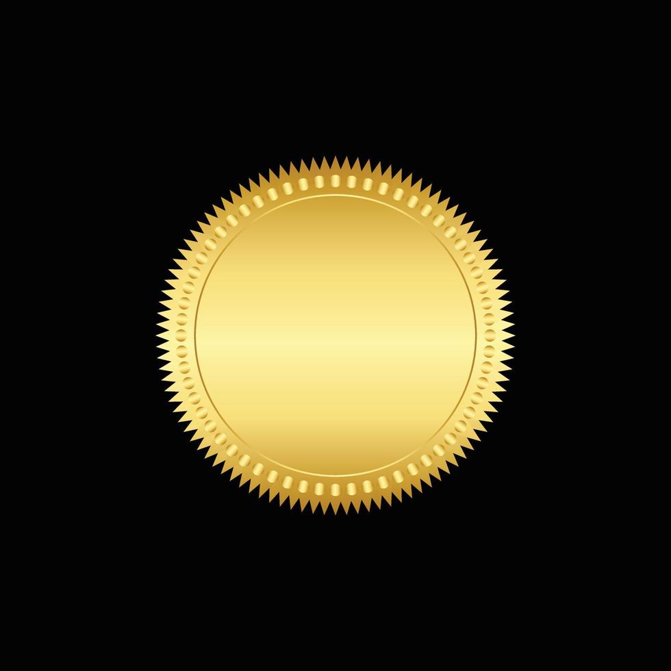 Round golden badge isolated on a Black background, seal stamp gold luxury elegant banner con, Vector illustration certificate gold foil seal or medal isolated.