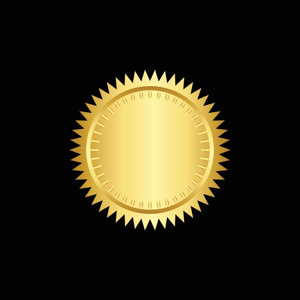 Round golden badge isolated on a Black background, seal stamp gold luxury elegant banner con, Vector illustration certificate gold foil seal or medal isolated.