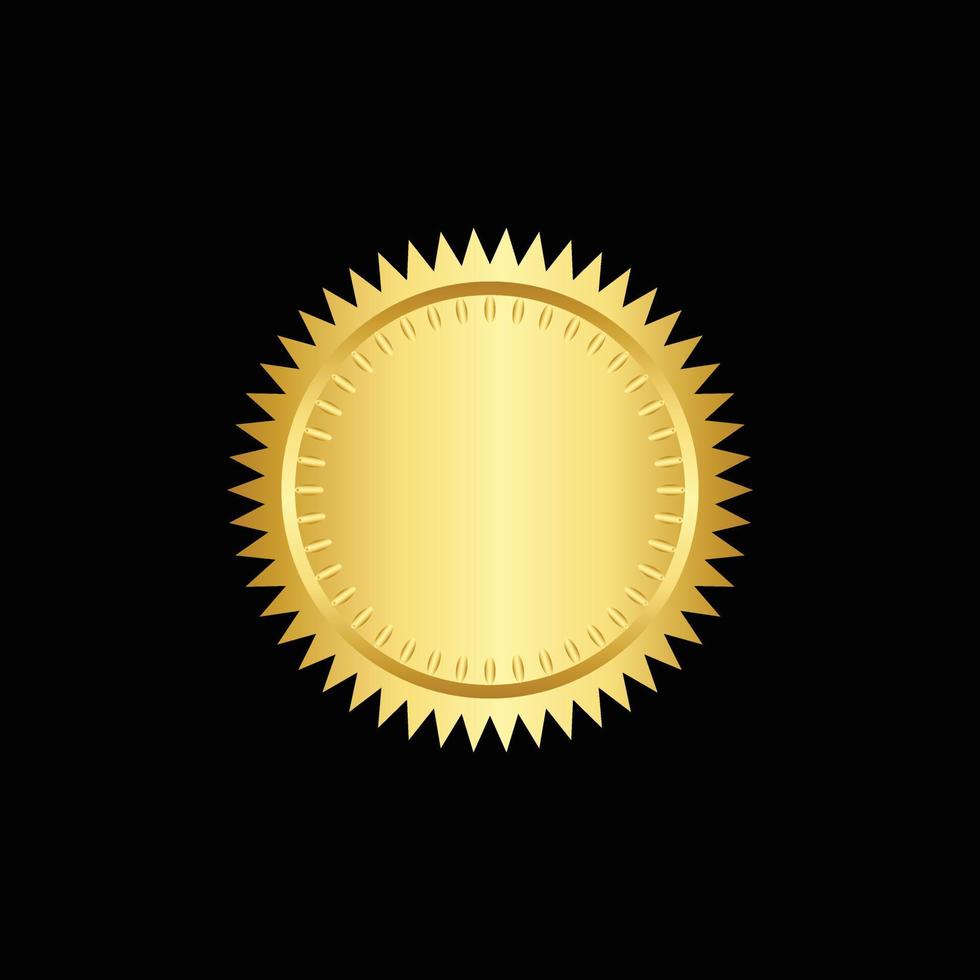 Round golden badge isolated on a Black background, seal stamp gold luxury elegant banner con, Vector illustration certificate gold foil seal or medal isolated.