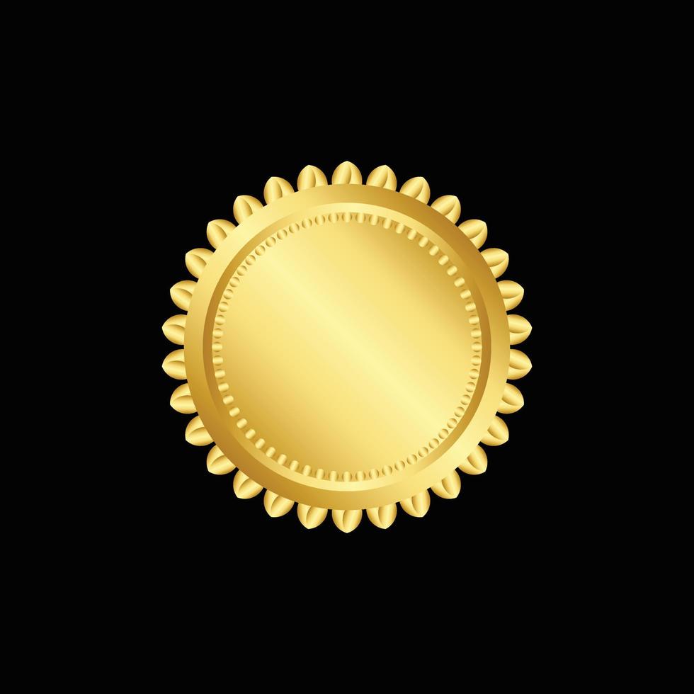 Round golden badge isolated on a Black background, seal stamp gold luxury elegant banner con, Vector illustration certificate gold foil seal or medal isolated.