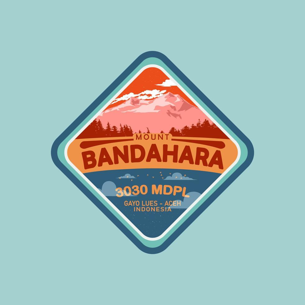 montaña logo. el montaña originario desde Indonesia es llamado montar bandahara. con un altura de 3,030 metros vector