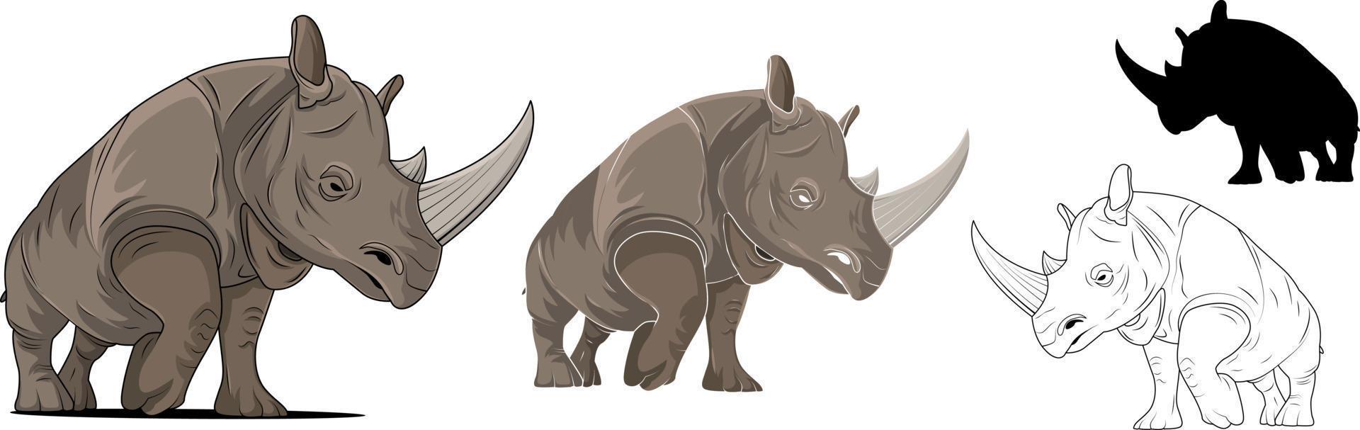 vector illustration of rhino with various concepts. isolated white background.