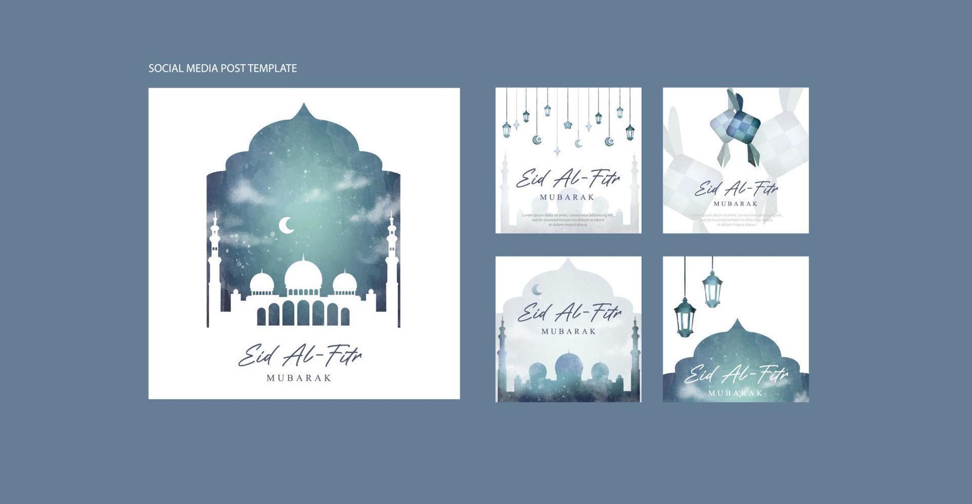 Watercolor Eid Al Fitr Social Media Template vector