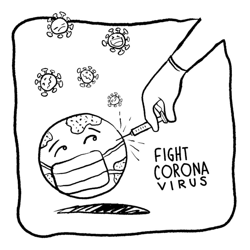 The world is sick, the world is vaccinated against COVID-19 ,Doodle style vector