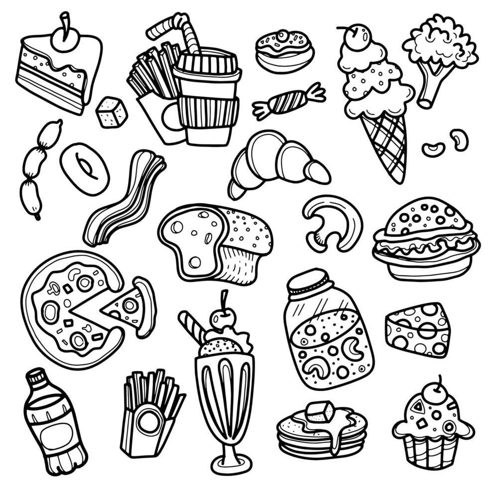 Fast Food Doodle Icons Hand Made Vector Line Art Sketch