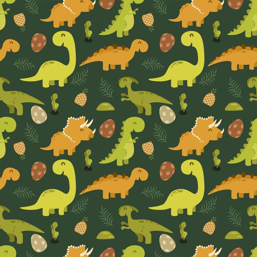 Cute seamless pattern with cartoon dinosaurs vector