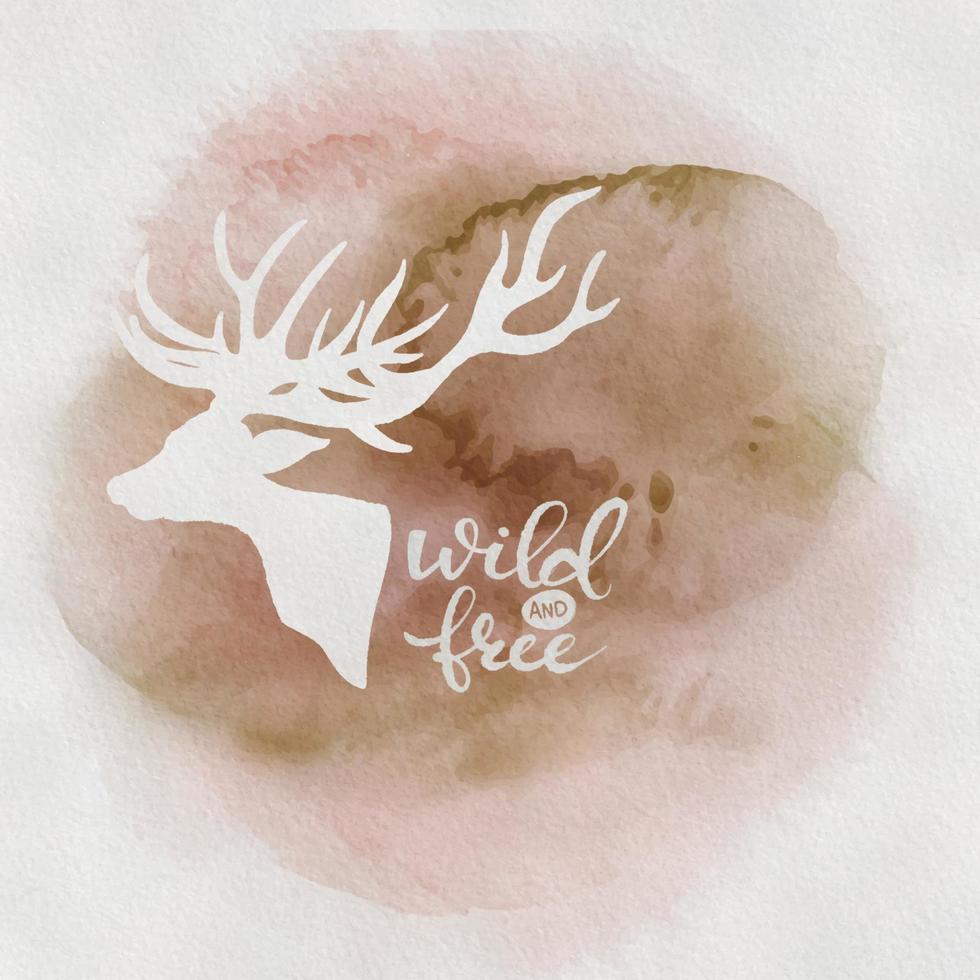 Wild and free hand brush lettering with with a reindeer, inspirational quote about freedom vector