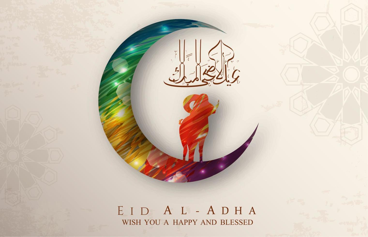 Eid Al Adha background design with colorful moon and sheep vector