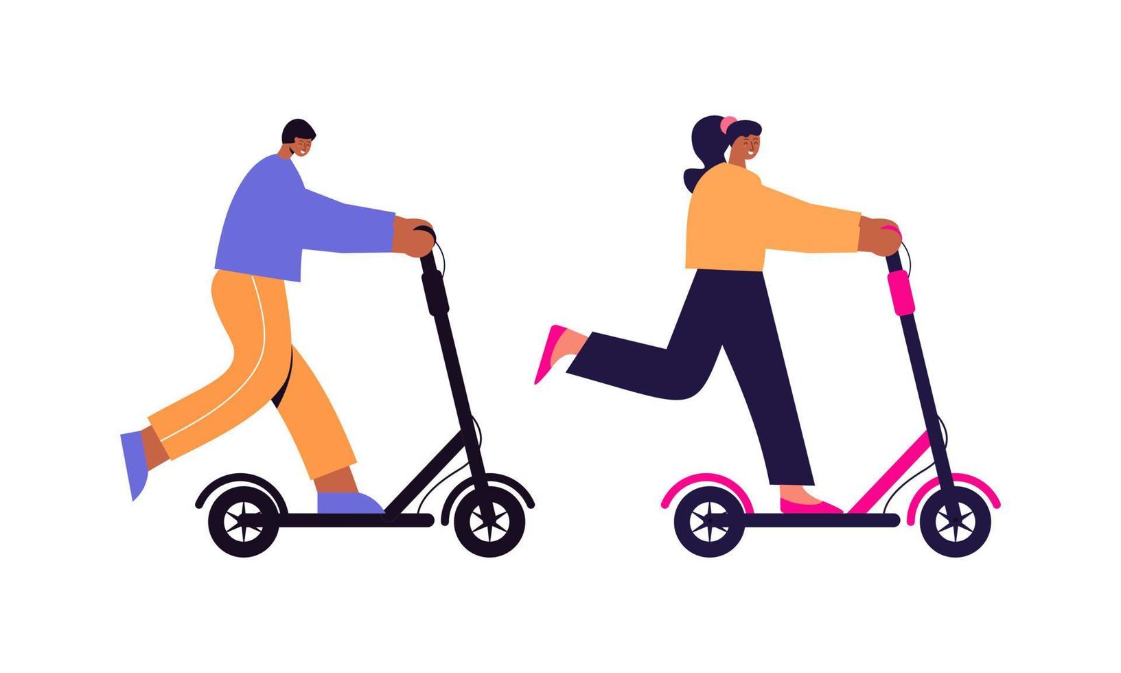 personas montando eléctrico caminar scooters a lleno velocidad ilustración vector