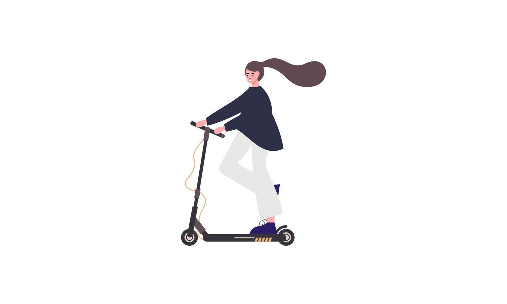 People riding electric walk scooters at full speed illustration vector