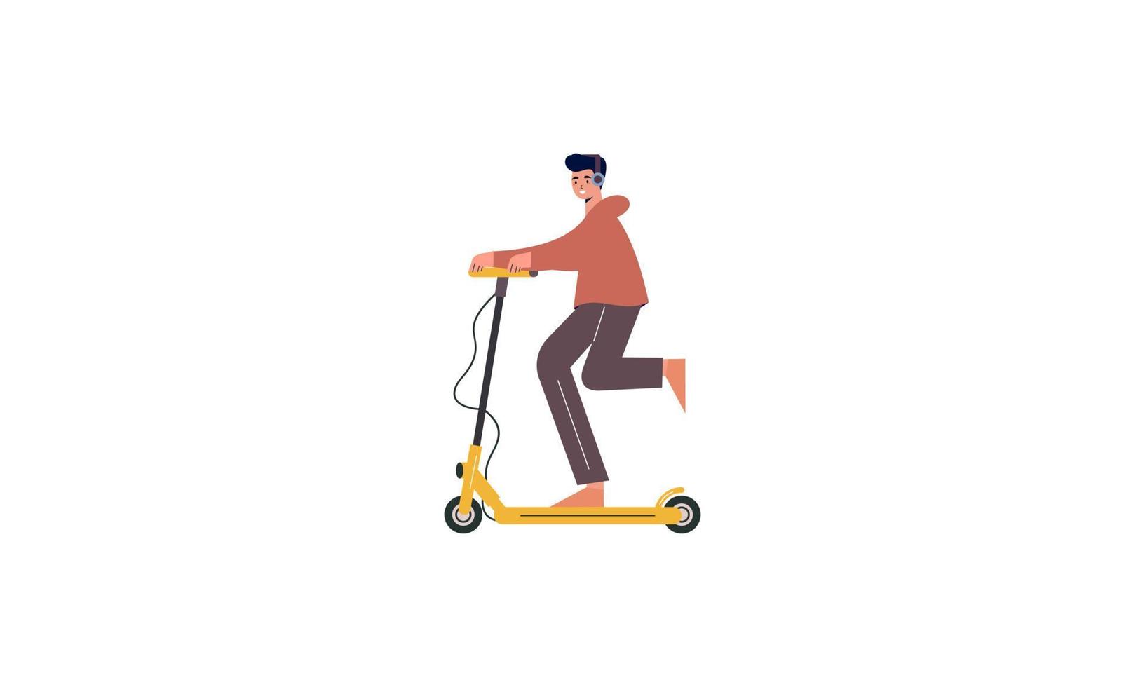 People riding electric walk scooters at full speed illustration vector