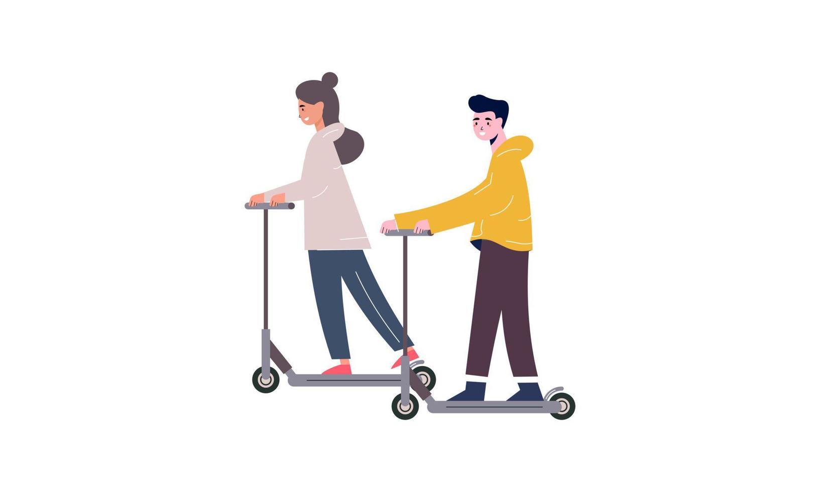 People riding electric walk scooters at full speed illustration vector