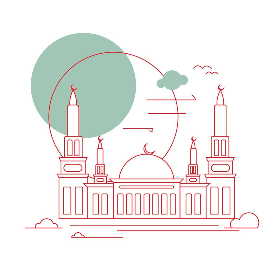 Flat design mosque line art vector