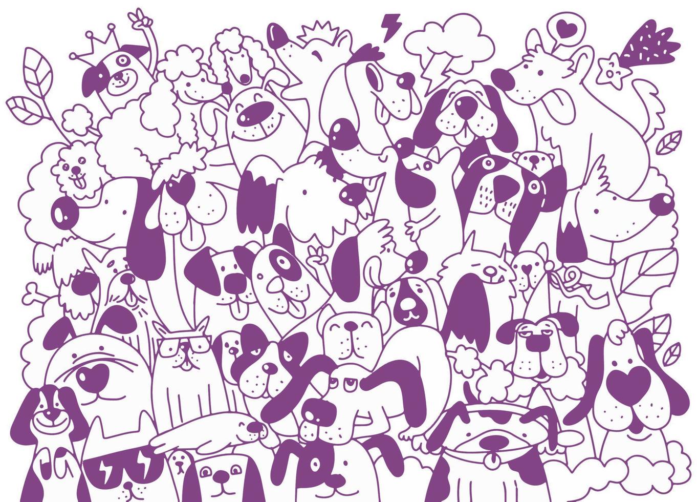 The pattern features little doodle puppies. Illustration in vect vector