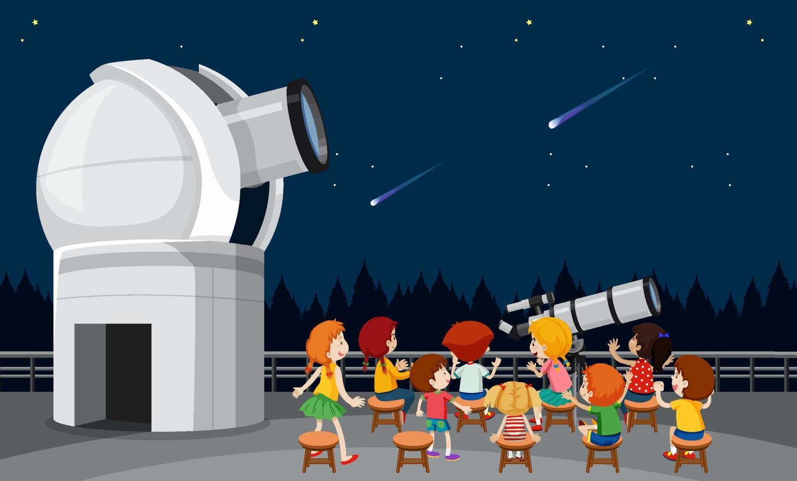 Astronomy theme with kids looking at the stars vector