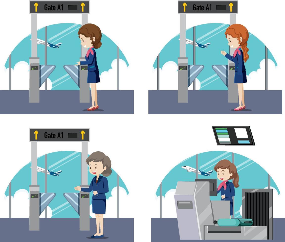 Boarding gate entrance with ground crew vector