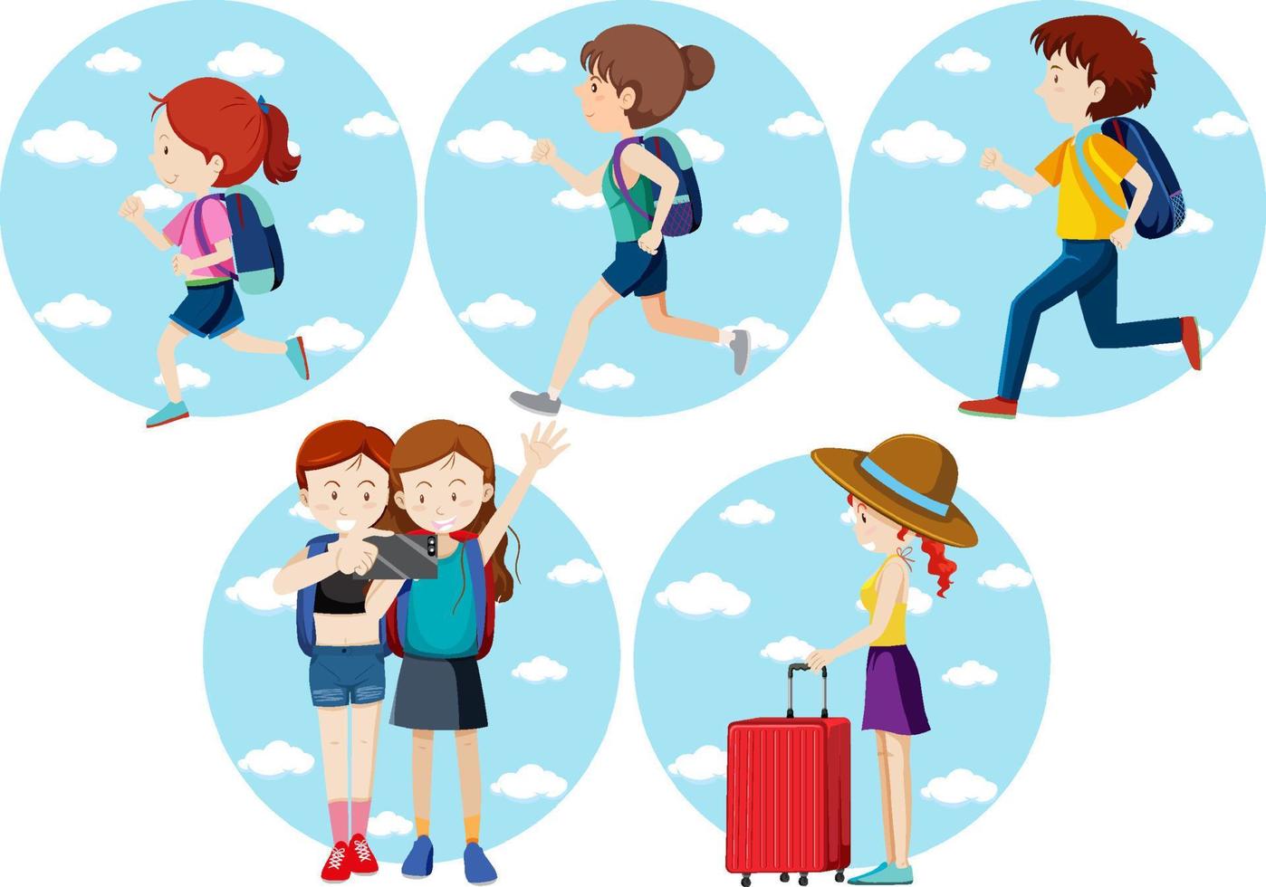 Different tourist simple characters set vector