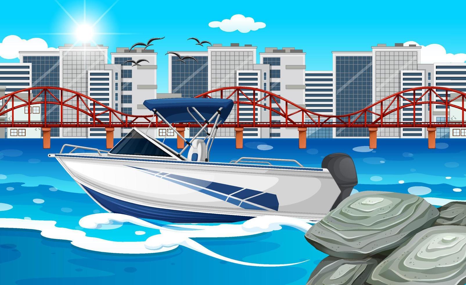 River city scene with a speedboat vector