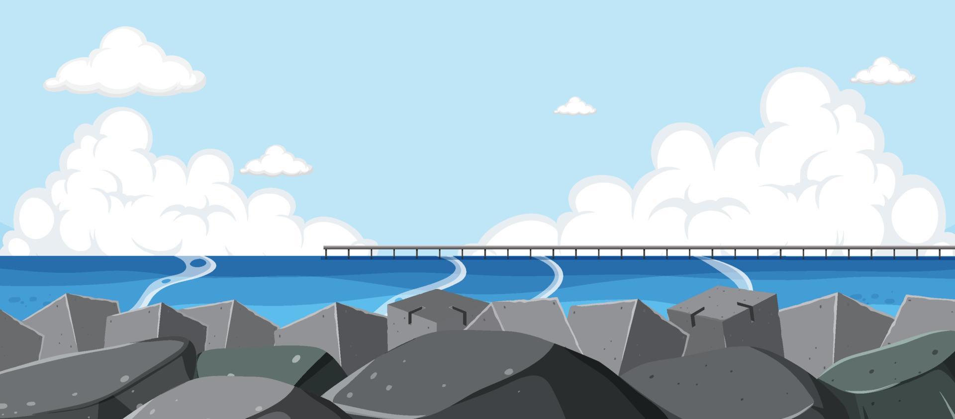 Dock to the sea landscape view vector