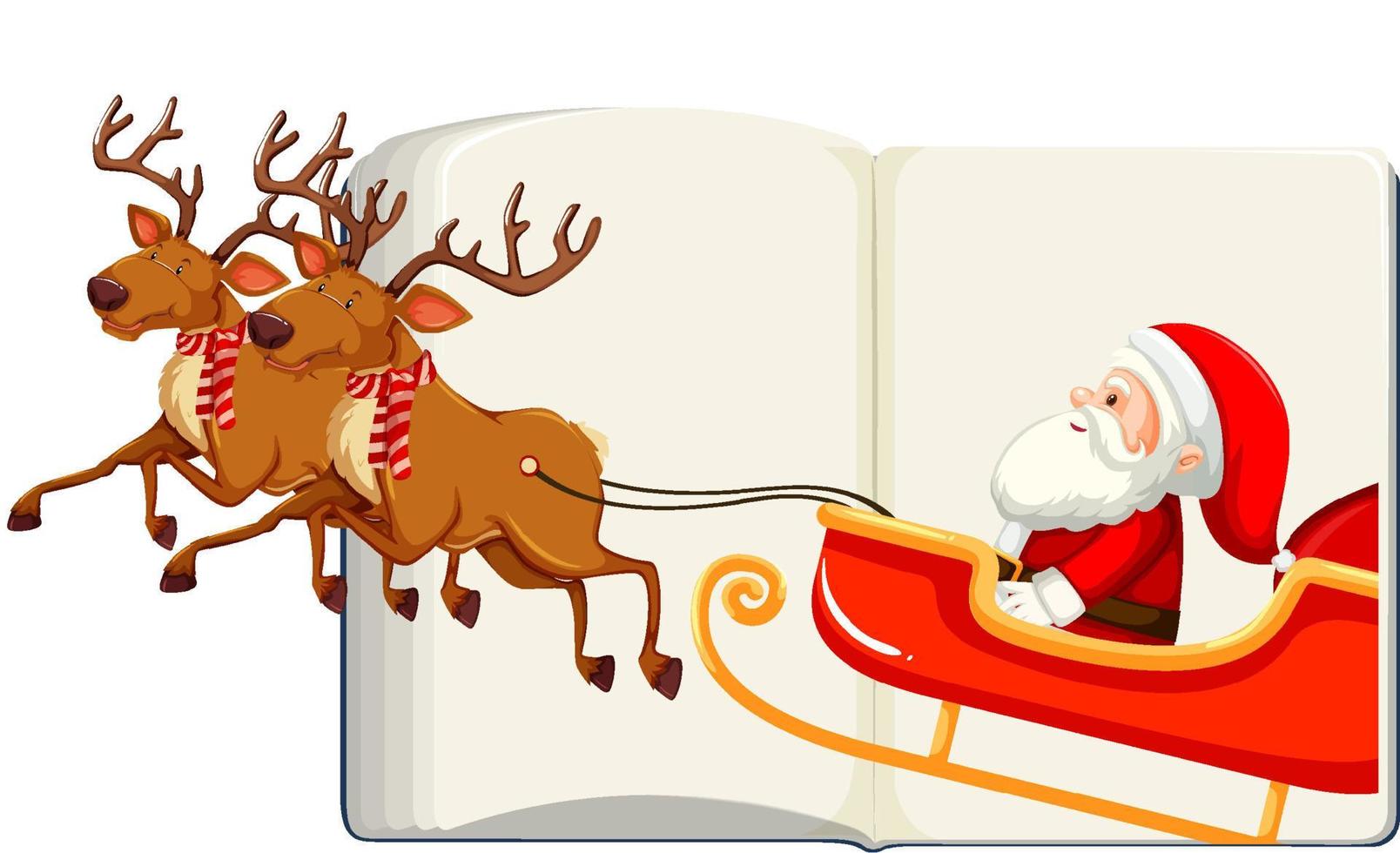 Opened blank book with Santa Claus on sleigh vector