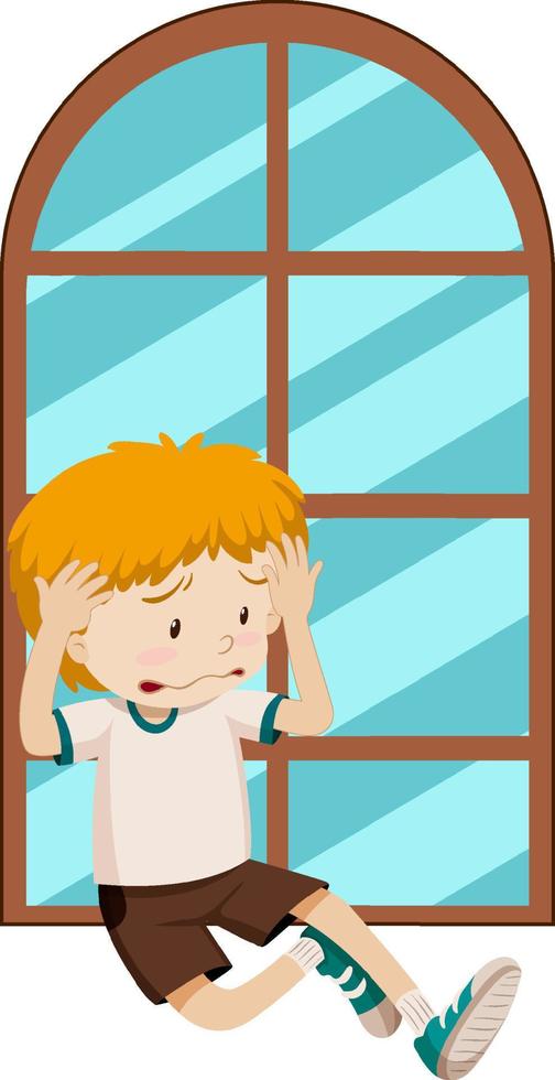 Sad boy simple cartoon character vector