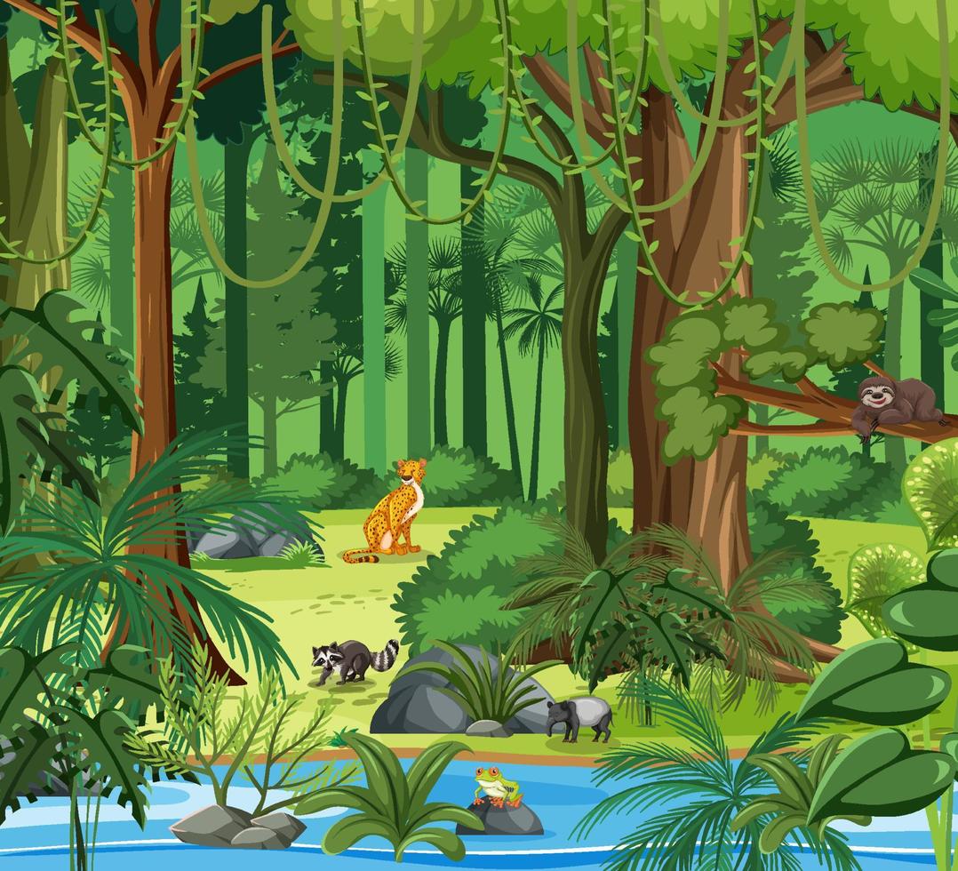 Forest scene with various wild animals vector