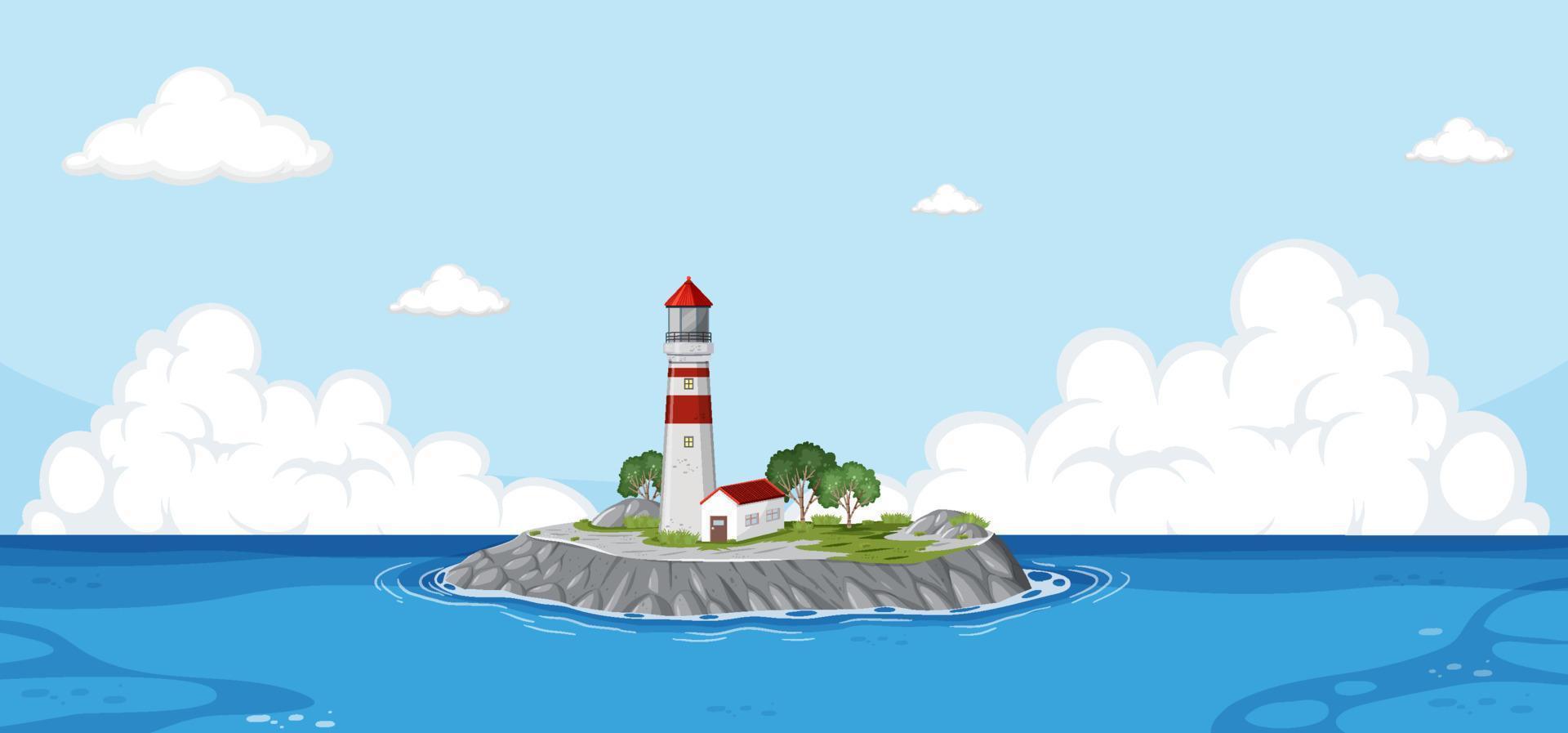 Lighthouse in on the island in the middle of the sea vector