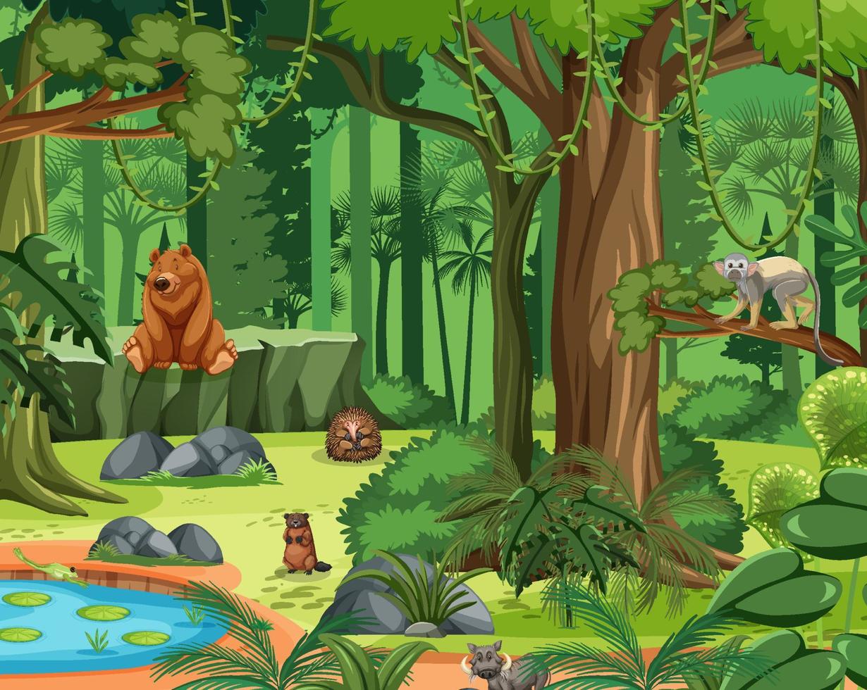 Forest scene with wild animals vector